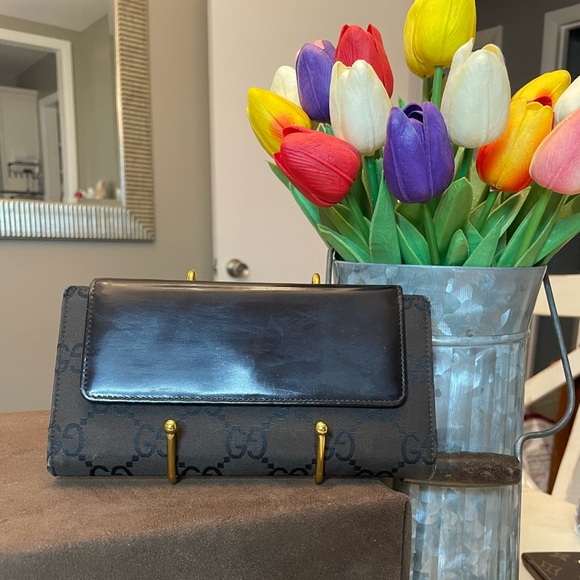 Brown leather and canvas Gucci wallet